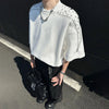 Pad Shoulder Zipper Beaded Rhinestone T-Shirt