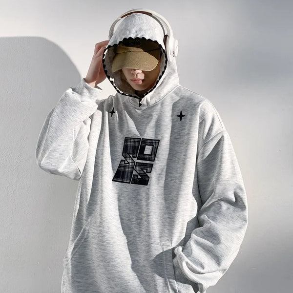 Checkered Mosaic Oversized Dual-Layer Sweatshirt alternatif görünüm