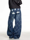 Blue Oversized Letter Print Bell Leg Denim
