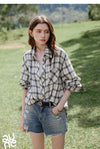 Retro Plaid Womens Long Sleeve Blouse