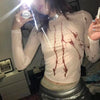 Shadow-Print Mesh Sheer Cropped Aesthetics Top