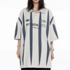 Women Nostalgia Line-Pattern Lapel with Stamped Collar-Knit T-Shirt