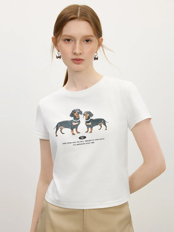 Revival Americana Whimsical Hound Print T-Shirt
