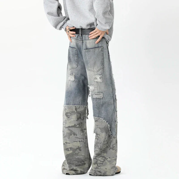 Chic Woodland Torn Mosaic Wide Denim alternatif görünüm