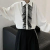 Noir Lace-Trim Loose Casual Shirt