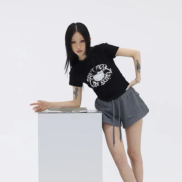Raw-Edge Cyber Cel-Shaded Visual Print T-Shirt alternatif görünüm