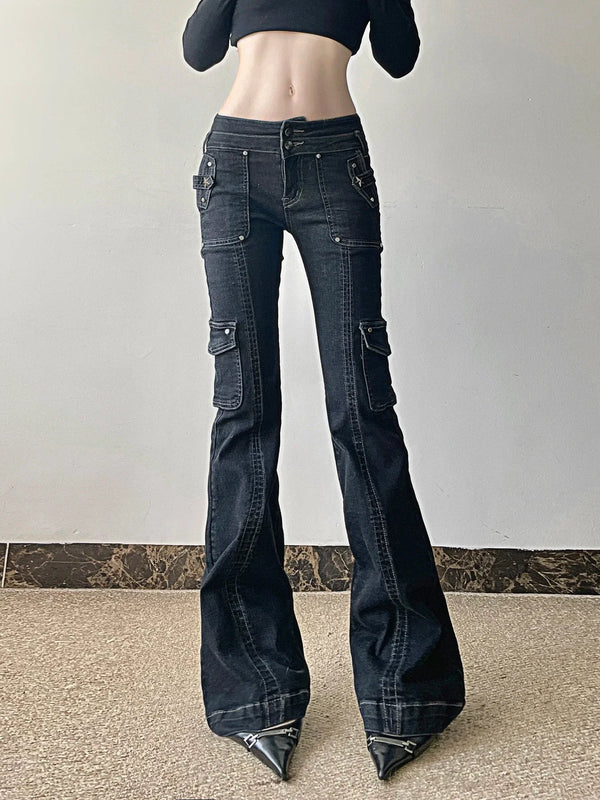 Studded Star Mosaic Denim Street Jeans alternatif görünüm