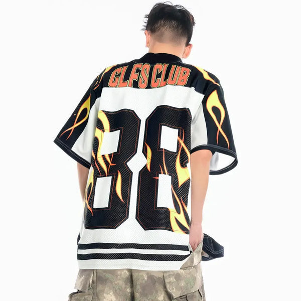 Concrete-Jungle Fire-Burst Illustrated Mesh Jersey Sport T-Shirt alternatif görünüm