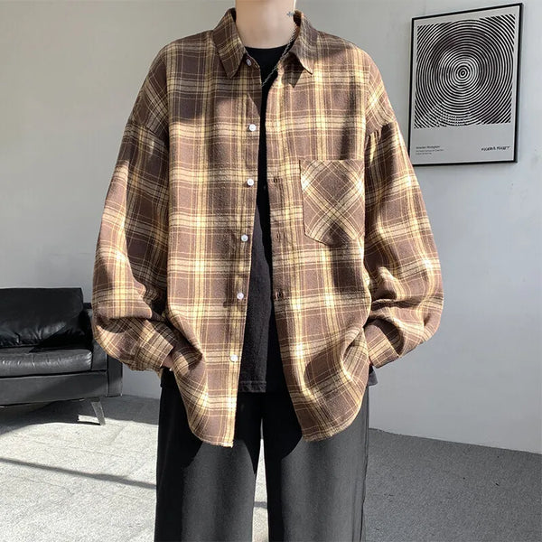 Mens Retro Plaid Easy Casual Top alternatif görünüm