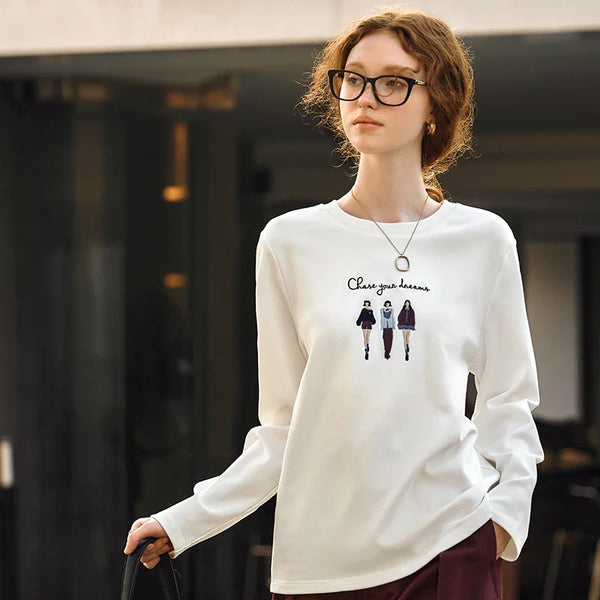 White Needle-Art Illustrated Long Sleeve T-Shirt alternatif görünüm