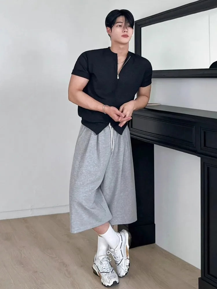 Soft Gray Relaxed Casual Drawstring Denim Shorts