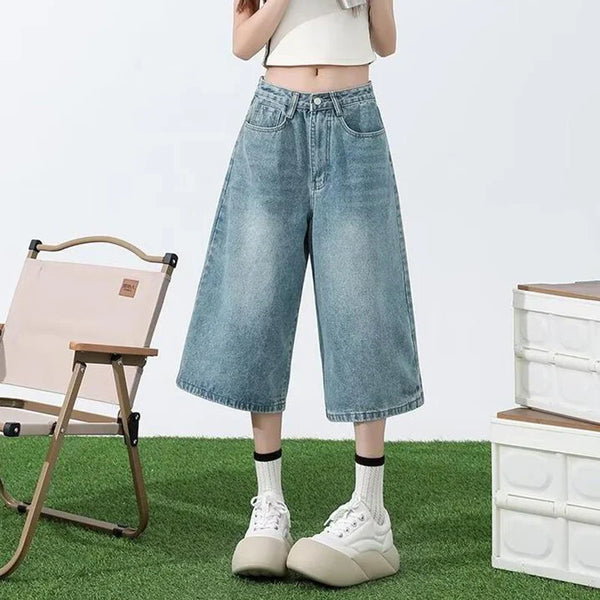Timeless Wide Leg Denim Shorts alternatif görünüm