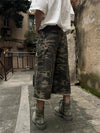 Camo Utility Cropped Denim Shorts