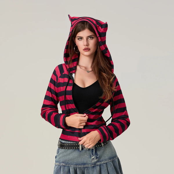 Crimson Stripe Zip Vintage Top