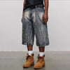 Lightning Pattern Rinse Cropped Denim Shorts