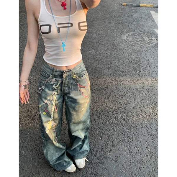 Chic Classic High Waisted Link Print Denim alternatif görünüm