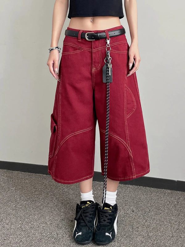 Timeless Urban Beat High-Rise Mosaic Utility Denim Shorts alternatif görünüm