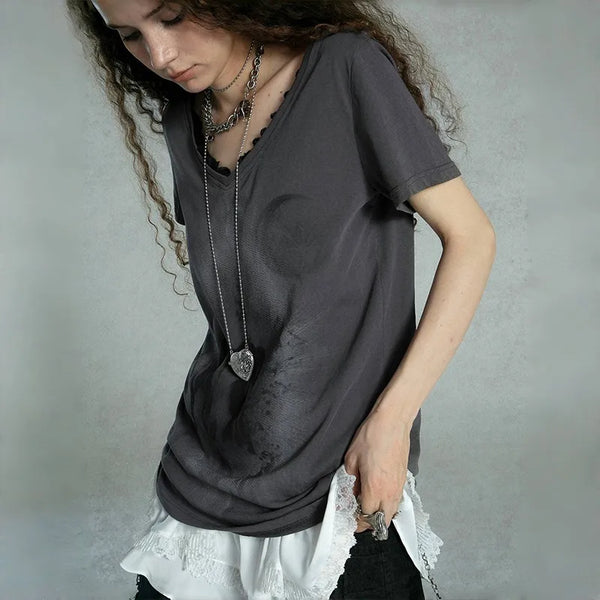 Retro-Faded Grit-Style Aesthetics Graffiti Print T-Shirt alternatif görünüm