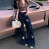 Classic Premium Bear Print Bell Leg Denim