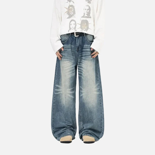 Elevated Cracked Rinse Easy Cut Bell Leg Denim