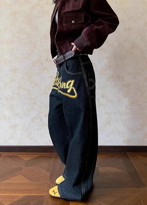2000s Seoul Style Letter Print Denim alternatif görünüm