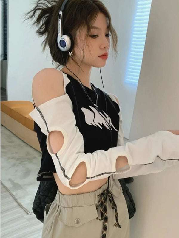 Digital-Age Off Shoulder T-Shirt