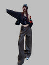 Distressed Brown Leather Wide-Leg