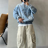 Worn Denim Half-Zip Sweatshirt