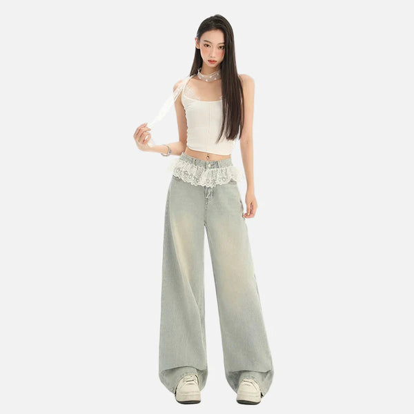 Classic Comfortable Tie-Edged High Waisted Denim