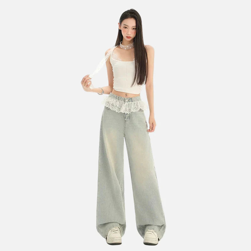 Classic Comfortable Tie-Edged High Waisted Denim
