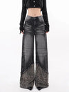 Minimal Look Wild Print Spliced High-Rise Denim