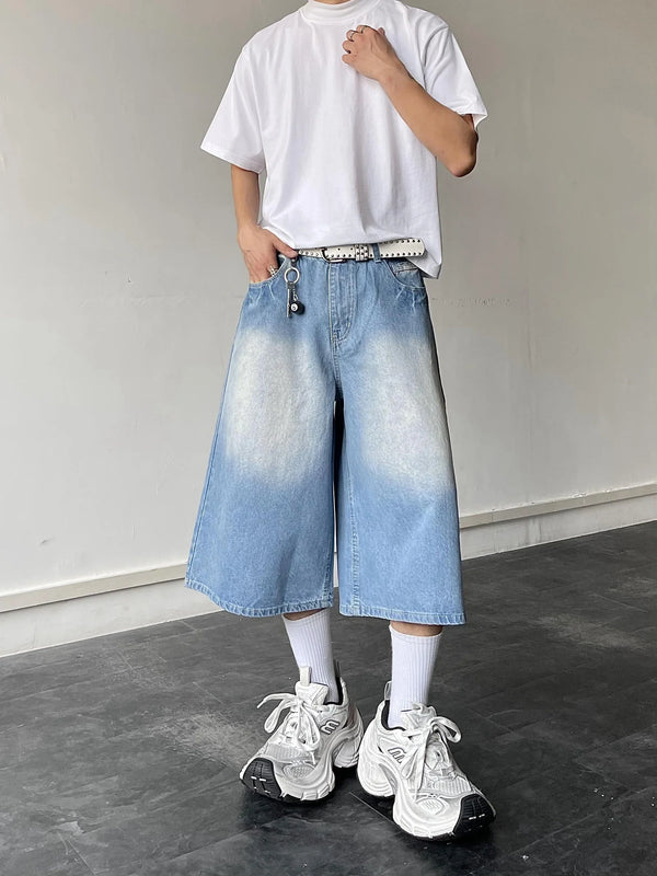 Metro Relaxed Wide Leg Blue Wash Denim Shorts