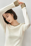 Cozy Collage-Cut Knit Long Sleeve T-Shirt