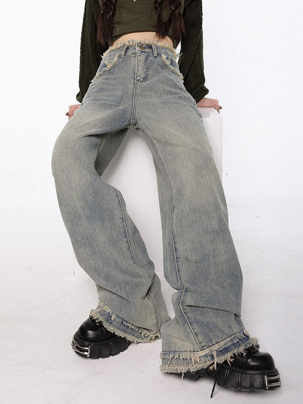 Raw Edge Washed Baggy Denim