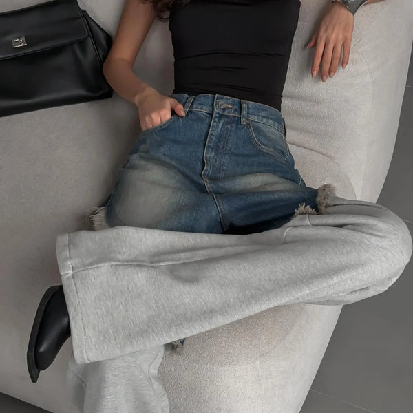 Faded Mosaic Bell Leg Denim Trousers alternatif görünüm