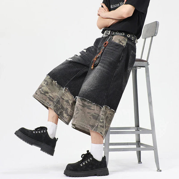 Modern Woodland Printed Relaxed Cropped Denim Shorts