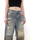 Heritage Rinse Blue Torn Relaxed Denim
