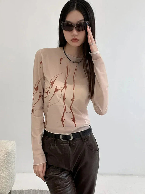 Sleeve Mesh Reversible Women T-Shirt