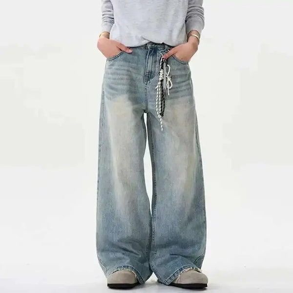 Plain Tone Faded Relaxed Wide Denim