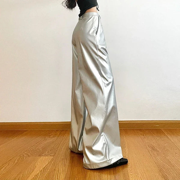 Silver Hip-Hop Leather Trousers alternatif görünüm