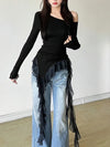 Off Tassel Ruffles Gentle Sweet T-Shirt