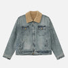 Metro Fold-Down Fur Collar Washed Denim Jacket