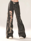 Heritage Black Cutting Torn High-Rise Denim