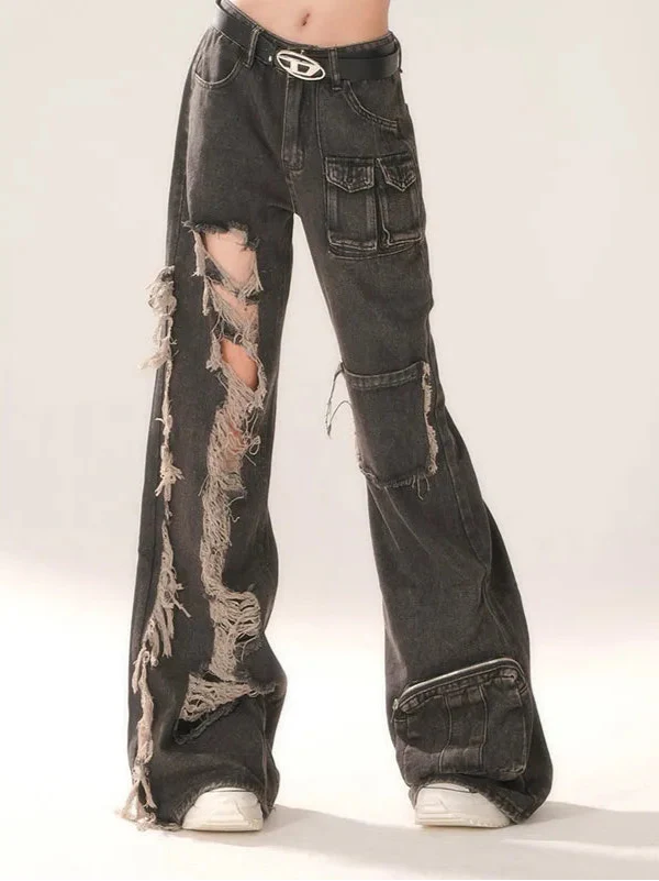 Heritage Black Cutting Torn High-Rise Denim alternatif görünüm