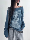 Sweet Grit-Style Collar Printing Long Sleeve T-Shirt