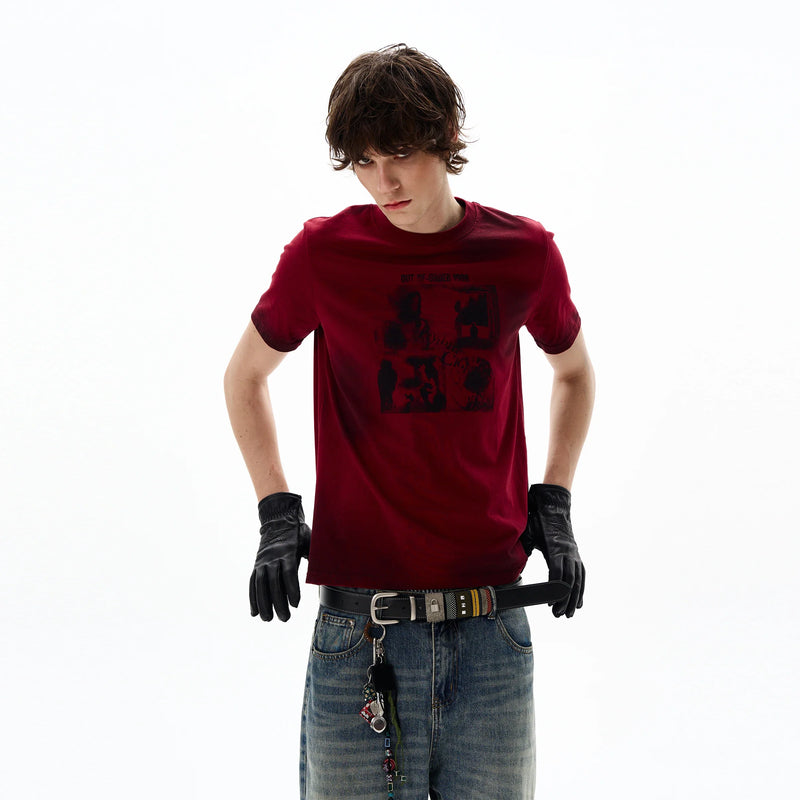 Plush Back-In-Time Red Short Sleeve Retro-Faded T-Shirt