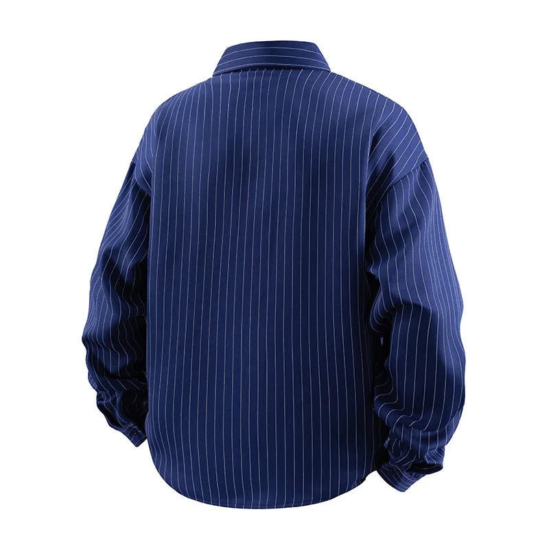 Çizgili Cep Detaylı Gömlek, arka görünüm — Navra Wear