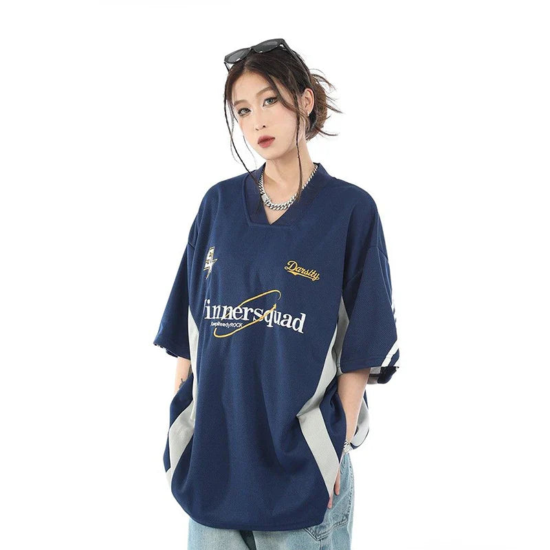 Oversize Needle-Art All-American Style Letter T-Shirt