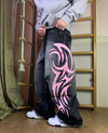Pink Flame Emblem Doodle Print Denim