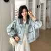 Women Classic Grid Spliced Denim Jacket